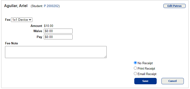 Add fee page.